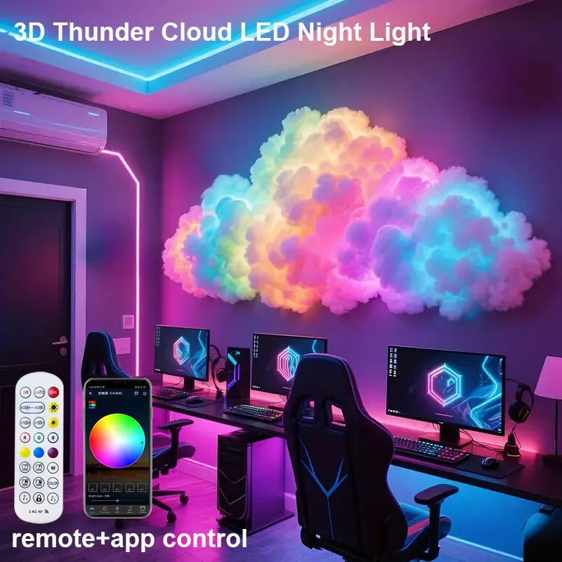 3D Thunder Cloud Led Night Light Usb Powered Led Cloud Ceiling Kit With Cotton Clouds Child Gaming Room Decoration 1M Rgb Strip