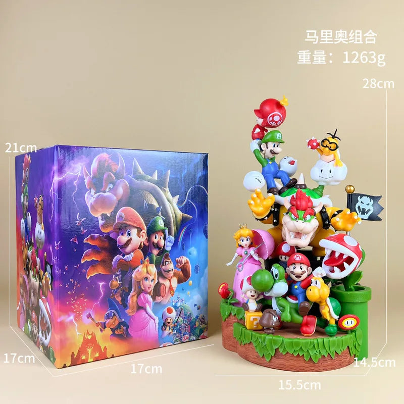 Super Mario Bros Familienporträts Figur Super Mario Bros 27cm Anime Figuren Mario Actionfigur Klempner Statue Modell Spielzeug Geschenk