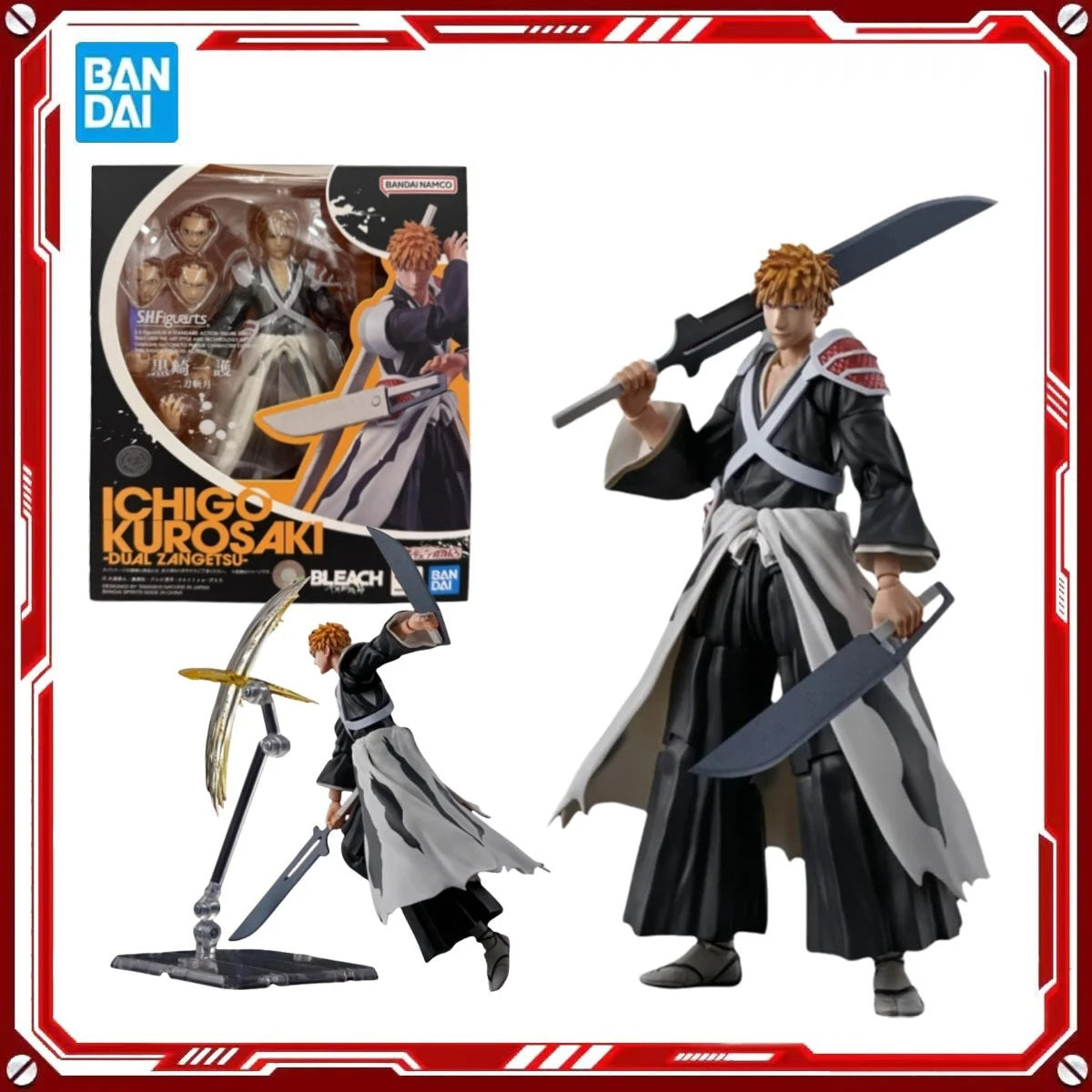 Bandai Genuine Bleach Anime Model Kits Ichigo Kurosaki -Dual Zangetsu Toys SHF Action Figure Assembly Model Gift Kids Christmas