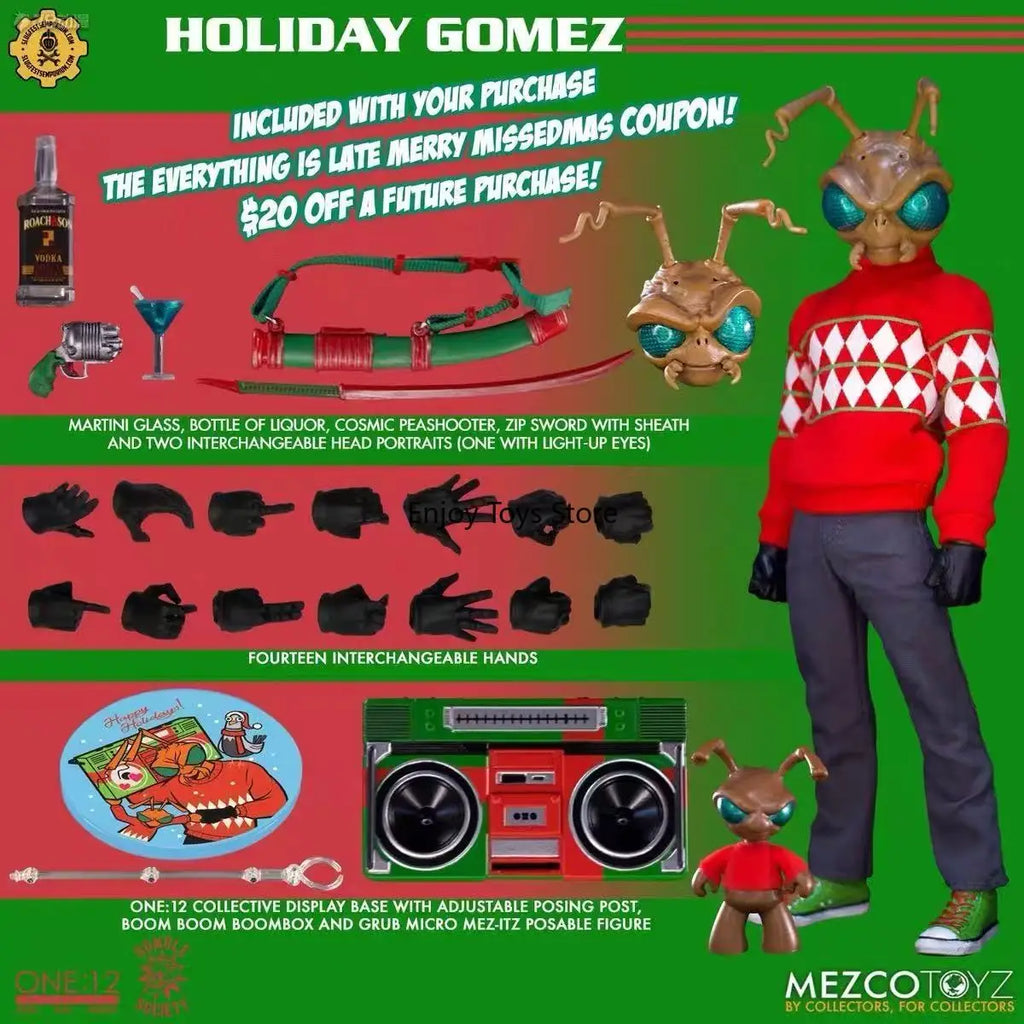 In Stock: Mezco Christmas Ant-Man - Gomez Gold Label Limited Deluxe Version, 6-Inch (1/12 Scale) Cloth-Articulated Figure