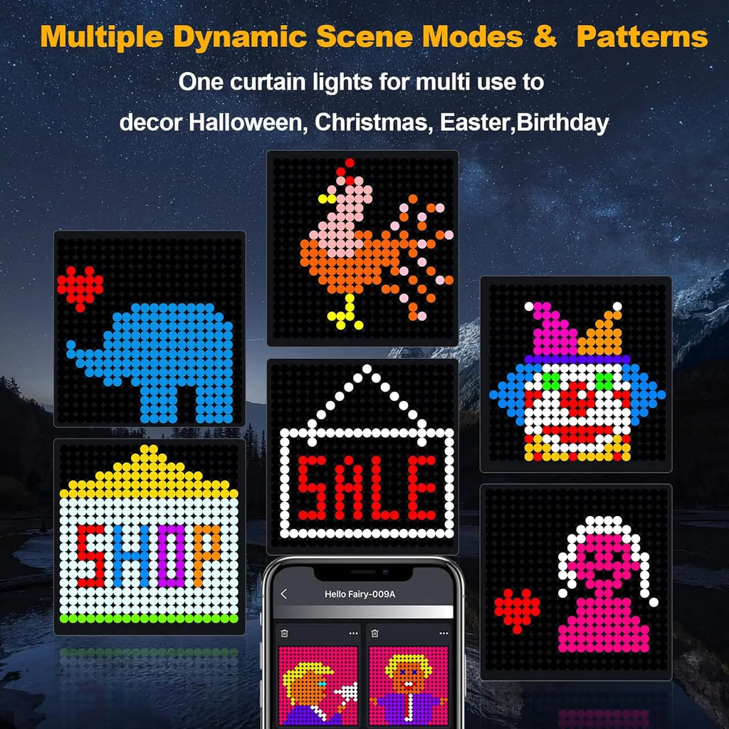 LED Decoration RGB curtain Smart Lights App Controlled String Fairy Lights DIY Pattern and Text Programmable Music Sync Reote