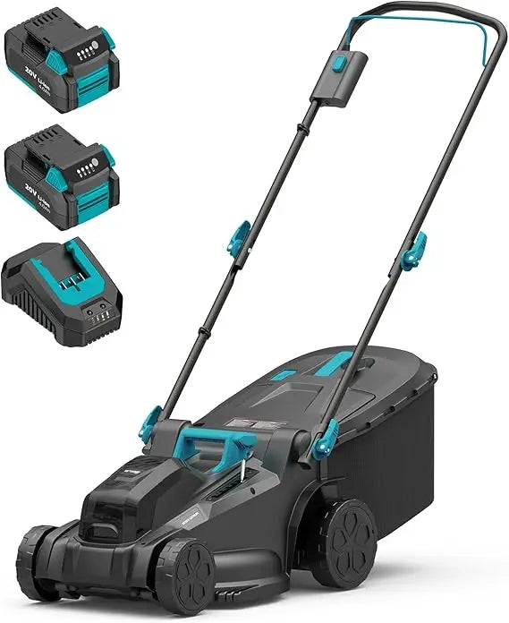 Electric Lawn Mower Cordless, 2x20V 16 inch Push Lawn Mower with 6-Position Cutting Height Adjustment, 2x4.0Ah Battery & Dual Ch