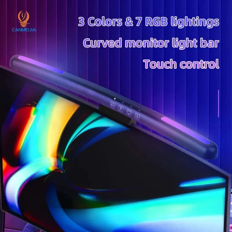 Curved LED Monitor Light Bar USB Rgb PC Screen Lamp Stepless Dimming Backlight Hanging Laptops Gaming Gamer Office Lighting