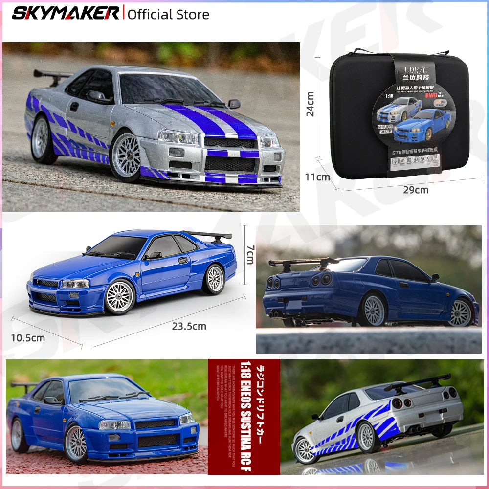Skymaker LDRC 1/18 RC Drift Car LD1899 GTR-Modus R34 2,4 GHz RWD mit Gyroskop On-Road-Legierung Karosserie Rennwagen für Jungen Geschenke