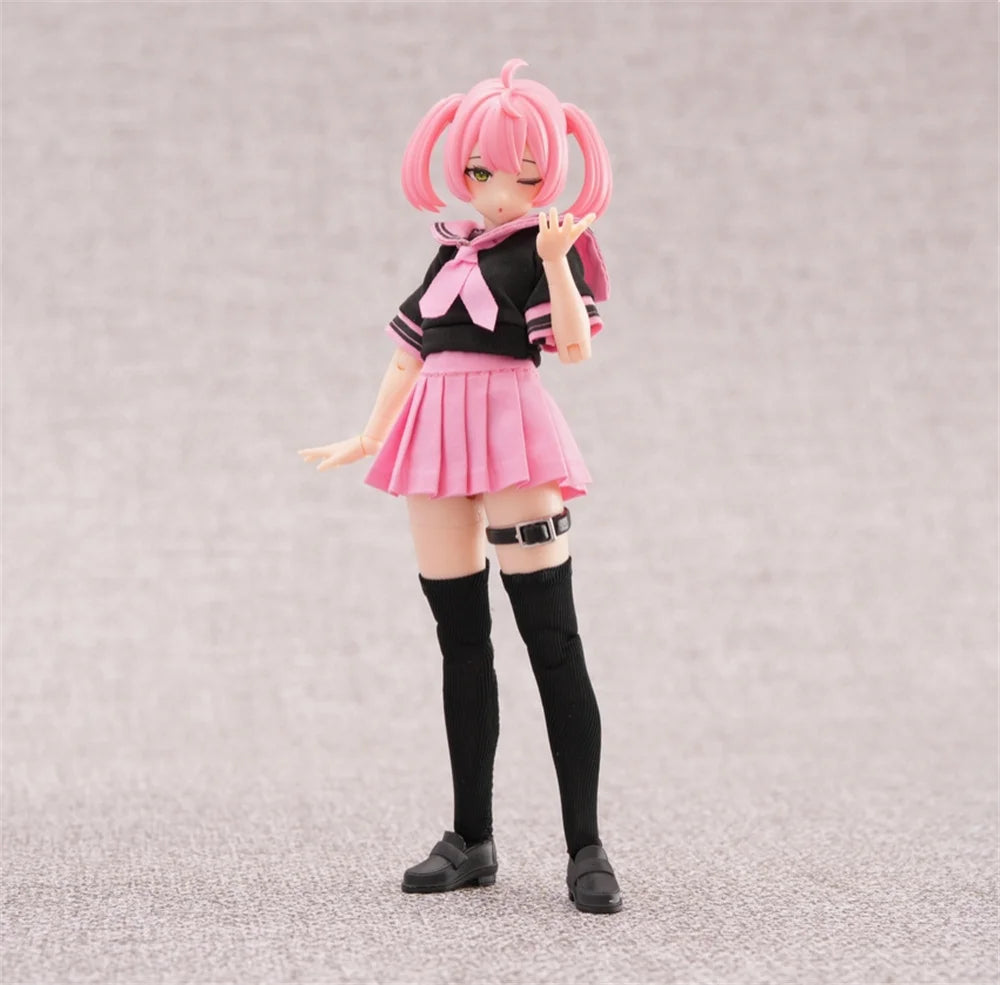 In Stock 1/12 Scale 99S Series Sweet Student Uniform Sailor Collar Top Pleated Skirt Set For 6inchs Azone Action Figure Body
