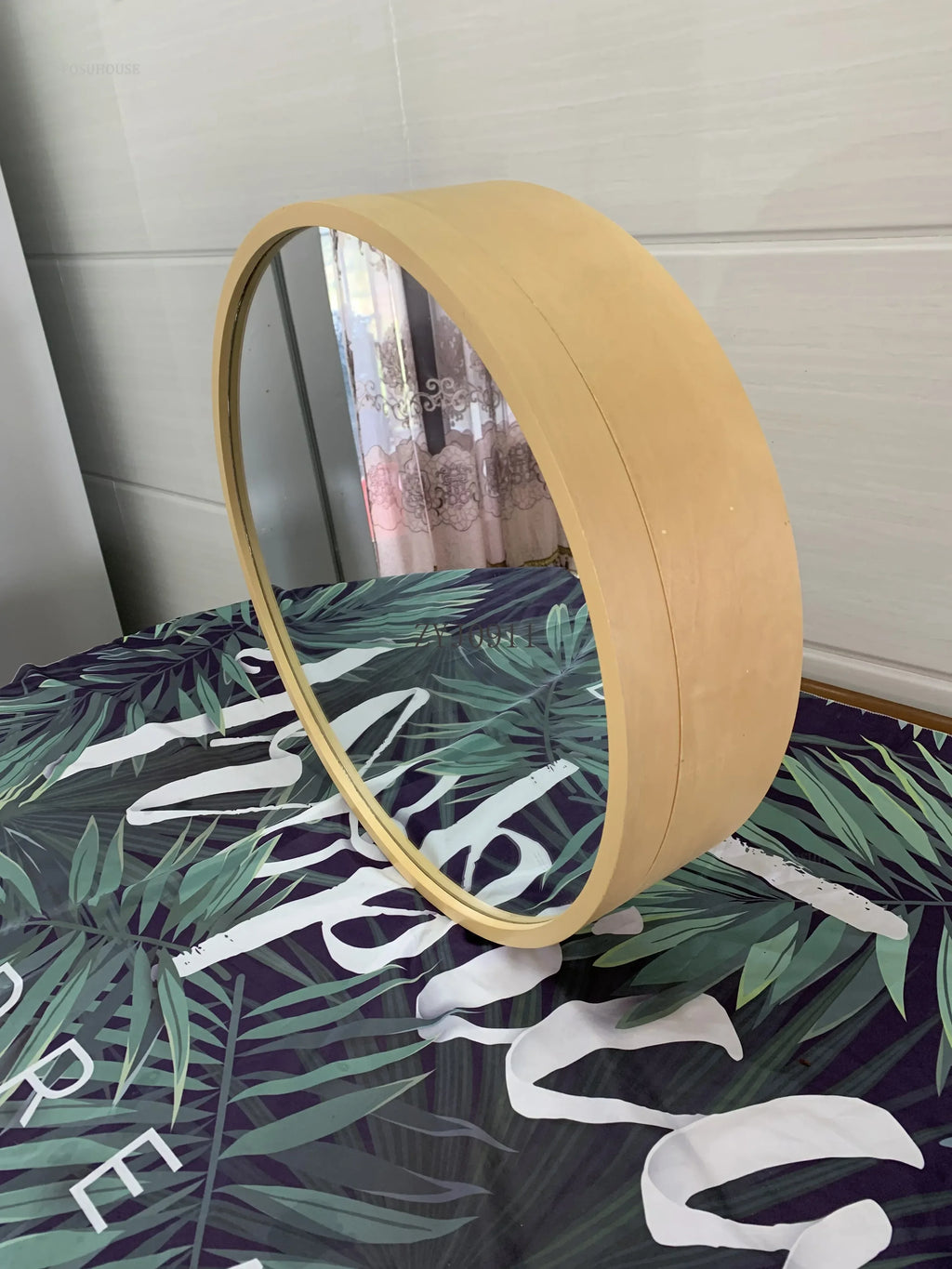 Nordic LED Smart Bathroom Mirror Cabinets Solid Wood Oval Bathroom Wall Hanging Round Vanity Mirrors with Storage Shelf b