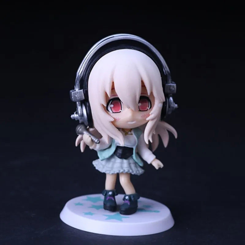 10CM Anime Figure Super Sonico Working Swimsuit Suit Chassis Q Version Model Dolls Gift Collect Boxed Ornament Toys Hobbies
