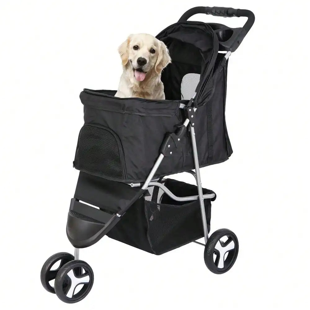 Hundewagen 3 Räder Haustier Kinderwagen Faltbare Hundekatze Träger Spaziergang w/Cup Hold