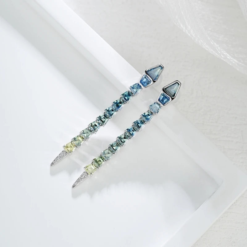 BELLUX Fine Customized Jewelry Collection 18k Gold Material Set with Natural Colored Gemstones Blue Green Snake Earrings