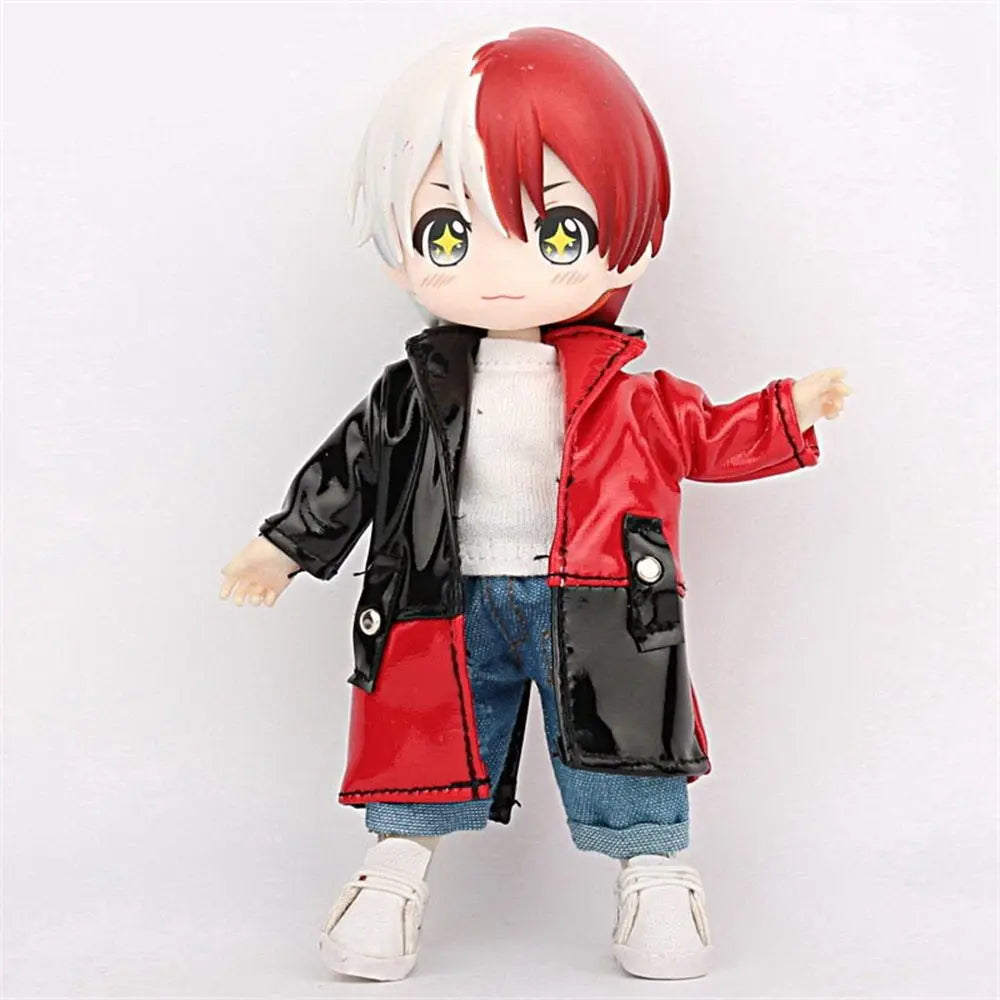 Fashion Clothes for OB11 BJD Dolls PU Leather Jacket Coat Doll Long-sleeved Coat for 1/11 1/12 bjd Doll Casual Clothes
