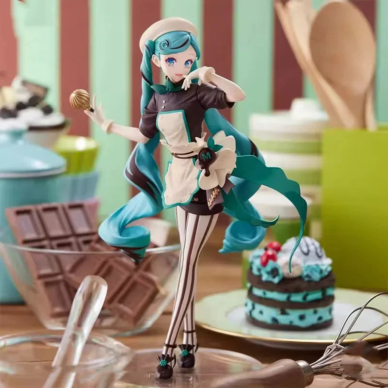 Hatsune Miku Dark Chocolate Bitter Pastry Chef Melty Cheerleading Anime Action Figure Desktop Ornaments Collectible Model Toy