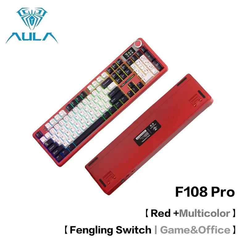 AULA F108 Pro Bluetooth 2.4G wired three-mode connection mechanical keyboard full-key hot-swappable gasket structure RGB light