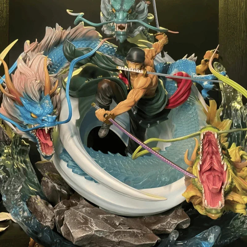 23CM Japanese Anime One Piece Action Figure Three Dragons Three Knive Flow GK Roronoa Zoro PVC Collection Statue Model Toys