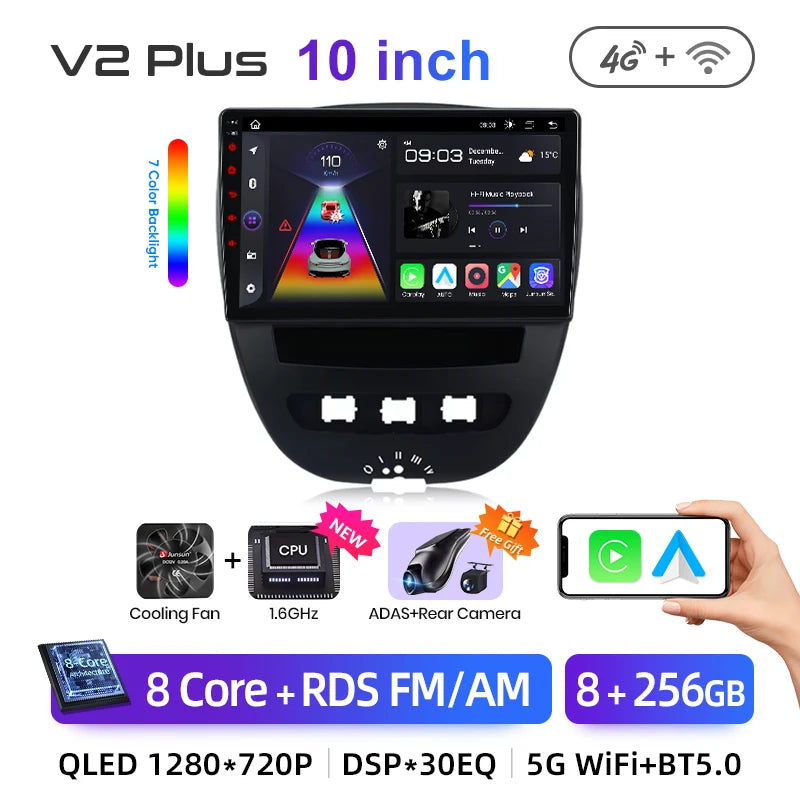 Junsun Android14 Wireless CarPlay for Apple Auto Car Radio Stereo for Peugeot 107 Toyota Aygo Citroen GPS TouchScreen Multimedia