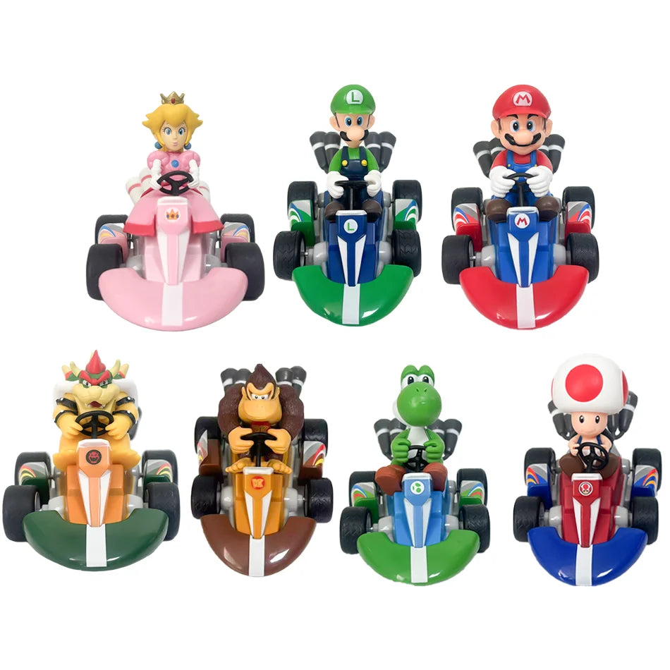 Mario Kart Figure Mario Power Car Cartoon Action Figure Cute PVC Model Desktop Ornaments decoration Toys Holiday Gifts
