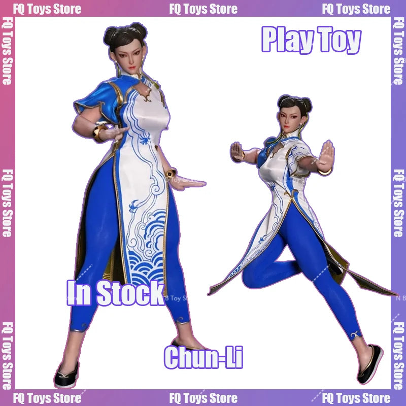 In Stock PLAY TOY P026 1/6 Chun-Li Movable Eyes Action Figure 12-inch Female Soldier Blue Cheongsam Figure Toy Collection Gift