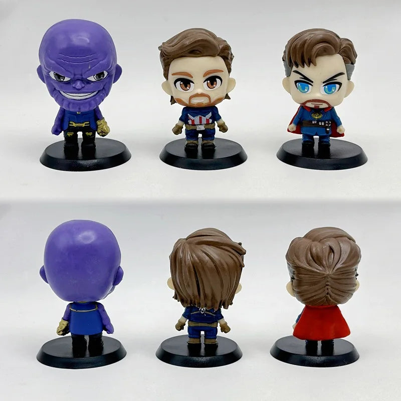 6pcs/set Marvel The Avengers Steve Rogers Iron Man Spider-Man Q Ver. PVC Action Figure Anime Figure Car Decoration Model Toys