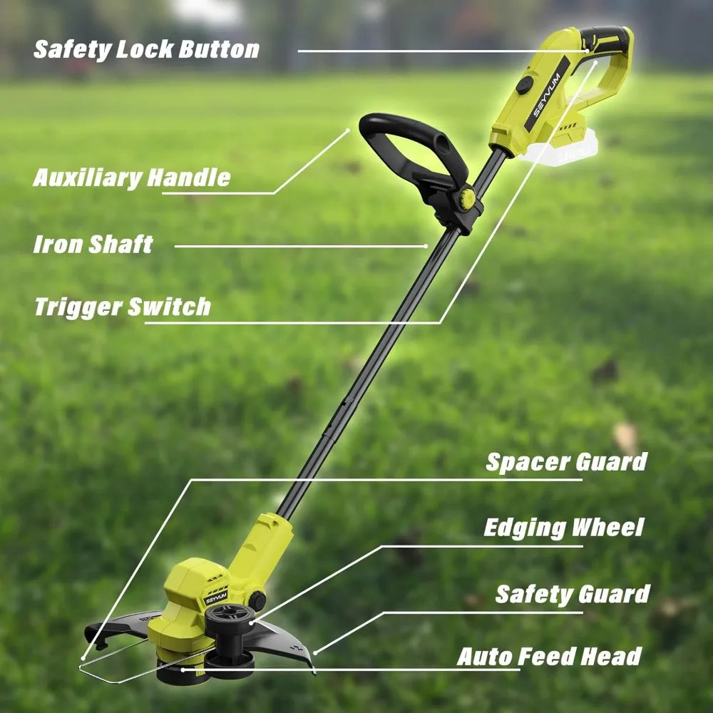 String Trimmer, 20V 12-inch Cordless Weed Wacker with Auto Line Feed, 2 X 2.0Ah Battery Powered Lawn Edger with 8 Pcs Grass Cut