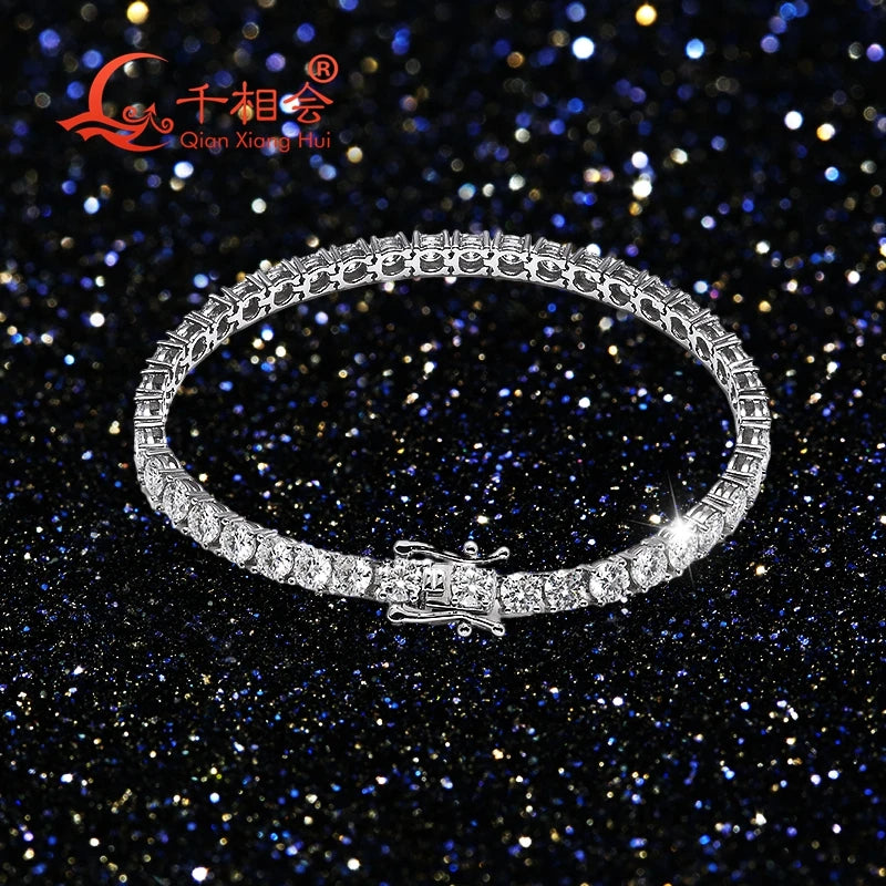 3mm 4mm 5mm 6.5mm Luxury Tennis Bracelet S925 Sterling Silver  D vvs white Moissanite jewelry Men Women gift  gift party