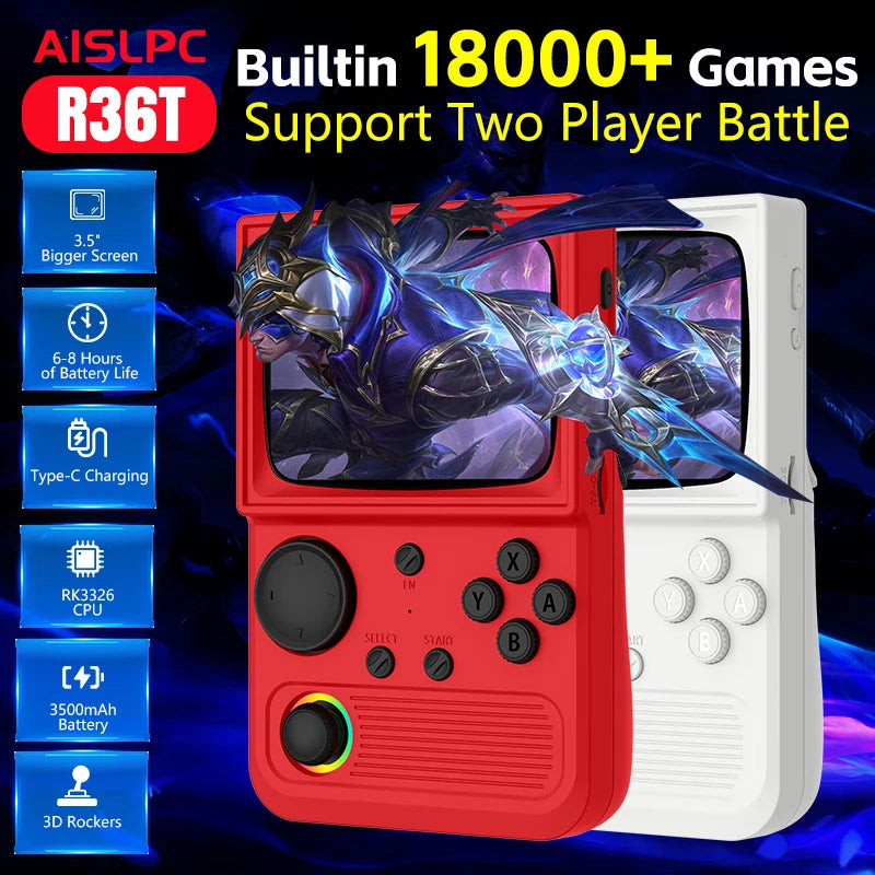 AISLPC R36T Retro TV Handheld Game Console Wifi Multiplayer 3.5 inch IPS Screen Linux System Portable Pocket Player 18000+ Games
