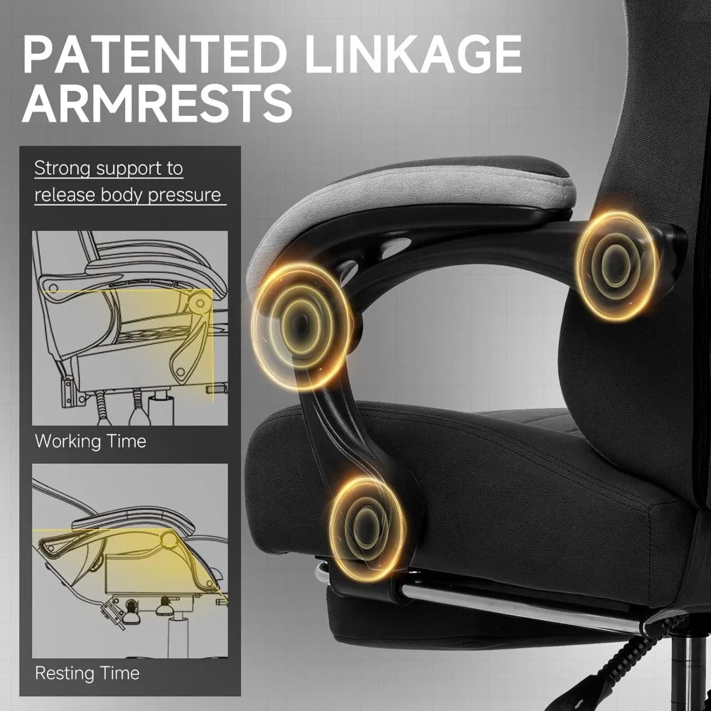 Office Chair, Gaming Computer Desk Fabric Chair with Footrest, High Back Ergonomic Office Chair with Pocket Lumbar Support