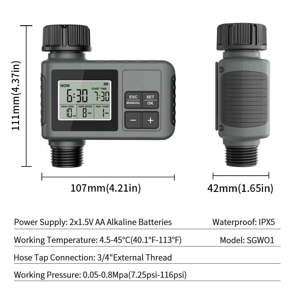 TNCE 1/2-Wege-Sprinkler-Timer, programmierbares Gartenbewässerungssystem, Bewässerungssteuerung für Rasenhof-Tropfsysteme, IPX5