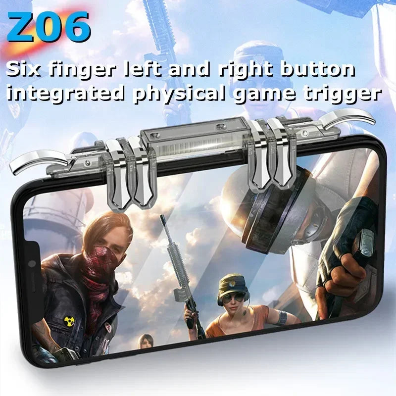 Z06 6 Fingers Adjustable Phone Gamepad for PUBG Gaming Controller Shooter Trigger Fire Handle Button Joystick for IPhone Android