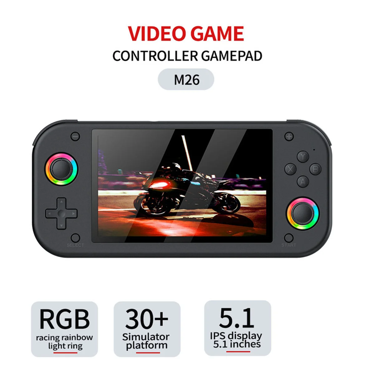 2025+M26 Pocket Retro Handheld Video Game Console 64GB 20000+ Games 5.1 Inch IPS Screen 3D Joystick Support 30+ Simulators
