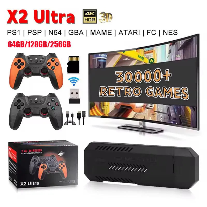 X2 Ultra 256G 60000 Game 4K Game Player HD Retro Video Game Console Wireless Charging Controller TV 30+ Simulators For Kids Gift