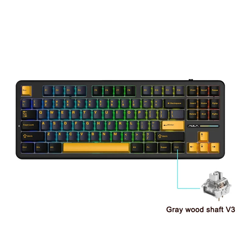 AULA F87 Pro Mechanical Keyboard 2.4g/Usb/Bluetooth Tri Mode Wireless 87 Key Rgb Pbt Gasket 5 Layer Silencing Full Key No Impact