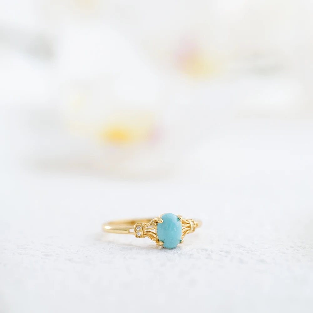 Natürlicher Türkis-Ring, 925er Silber, K vergoldet, verstellbar, stapelbare Bänder, 7 x 5 mm, oval, Dezember-Geburtsstein, Schmuck, Boho-Geschenk