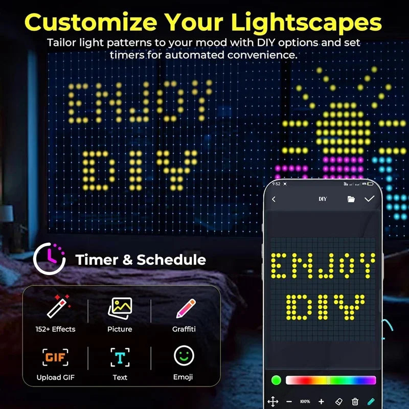 Smart LED Curtain Lights RGB Light String App Control Waterproof DIY Fairy Light USB Plug Text Pattern for Party Room Decoration