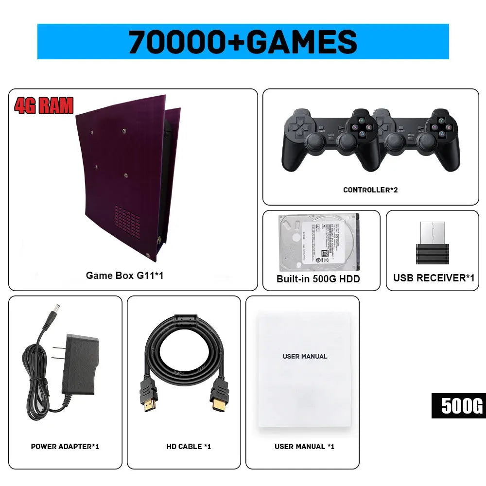 Win11 Game Console G11 70000+Classic Games 2T HDD 4K HD For WII PSP PS2 XBOX SATURN Wireless Controller 4G/8G Support 4 Player
