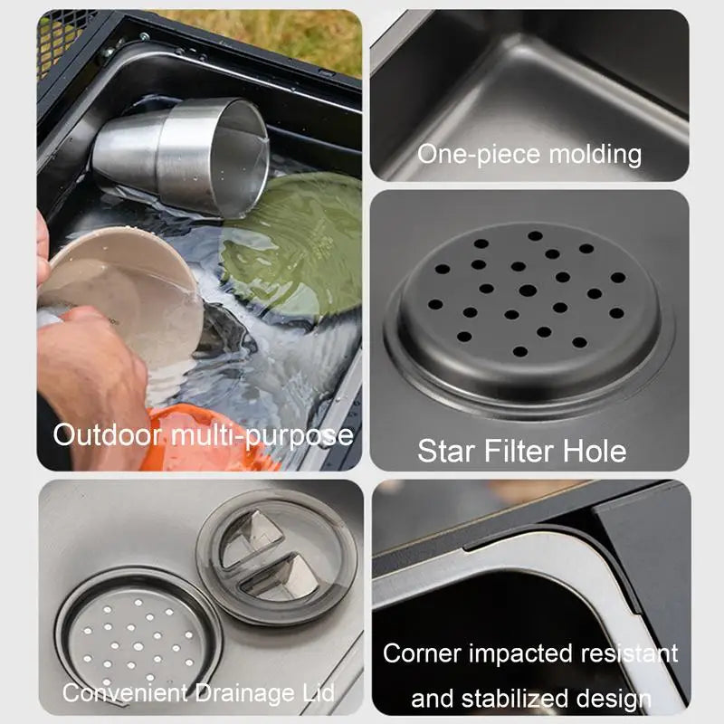 Camping IGT Table Sink 5.5L Stainless Steel Portable Picnic Wash Vegetables Sink Dishpan Washing Up Bowl With Drain Plug