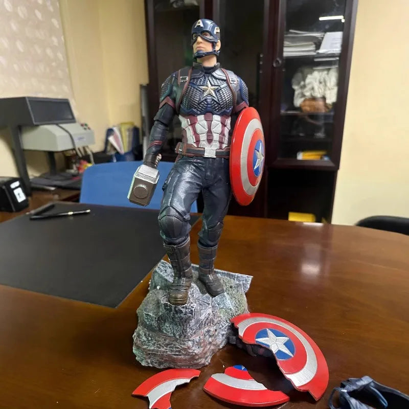 42cm The Avengers Figure Captain America Standing Posture Model Pvc Anime Action Series Desktop Ornaments Holiday Gifts Kids Toy