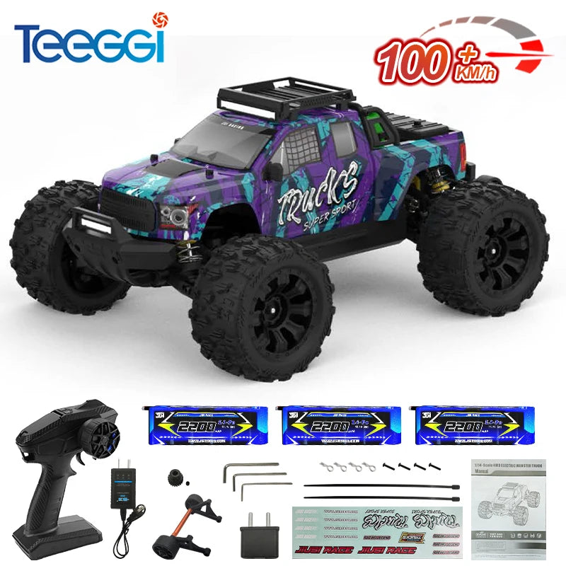 Teeggi 1/14 4WD Високоскоростна Rc Офроуд Кола 100KM/H Безчетков мотор 3S Камион с дистанционно управление Дрифт Състезателни Колички Играчки За Детски Подаръци