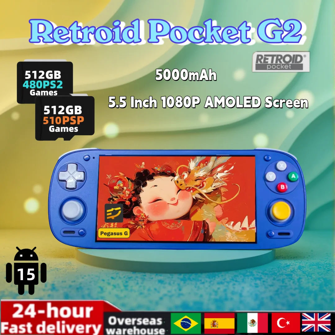 Retroid Pocket G2  Android Game Console 5.5Inch 1080P AMOLED Screen RP G2 Hall-Effect Joystick 5000mAh Handheld Consoles PSP PS2