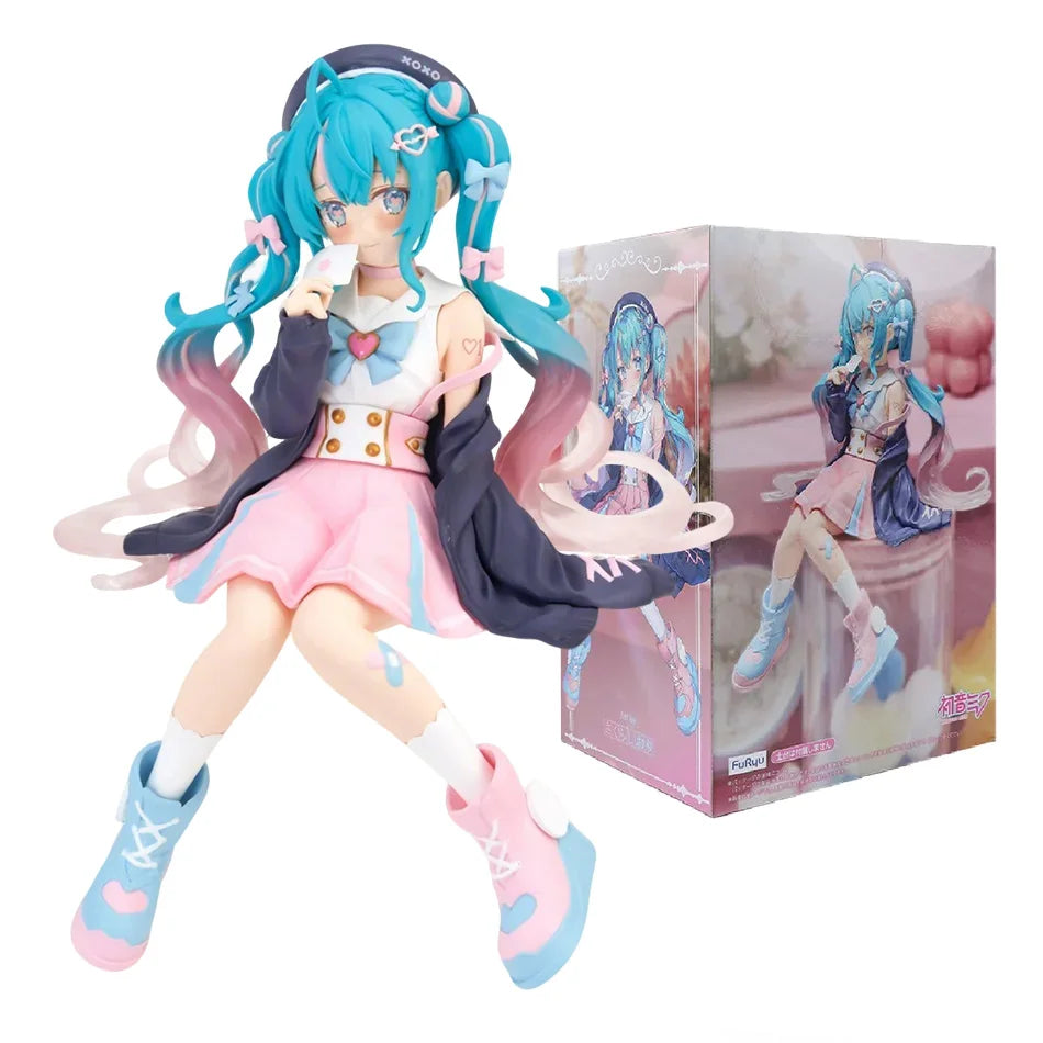 Hatsune Miku Pink Butterfly Flower Fairy Figure 14cm Blue Long Hair Q Version Anime Peripheral Collectible Model
