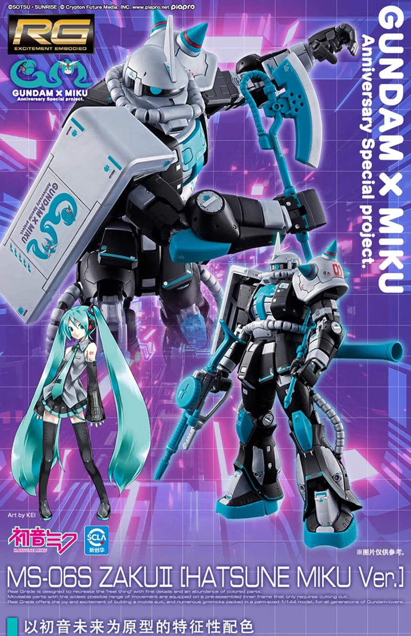In Stock RG 1144 MS06S Zaku II Hatsune Miku Version Figure Model Bandai Gundam X Miku Anniversary Robot Special Project