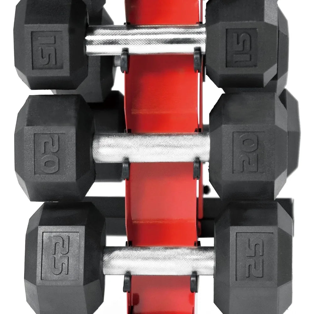 WF Athletic Supply 5-25Lb Rubber Coated Hex Dumbbell Set with A Frame Storage Rack Non-Slip Hex Shape for Muscle Toning, Strengt