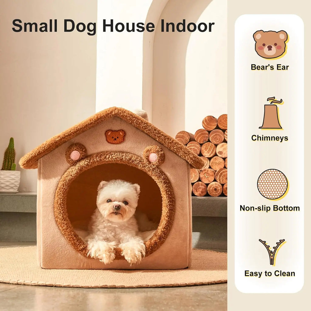 Cat Bed Dog House Gray Soft Plush Detachable Semi Enclosed Foldable Warm Cat Villa Pet Nest Four Season Universal Pet Supplies