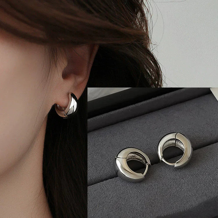 VENTFILLE 925 Sterling Silver Chunky Hoop Earrings for Women Geometric Circle Punk Ear Jewelry Party Gifts 2023 New Dropshipping