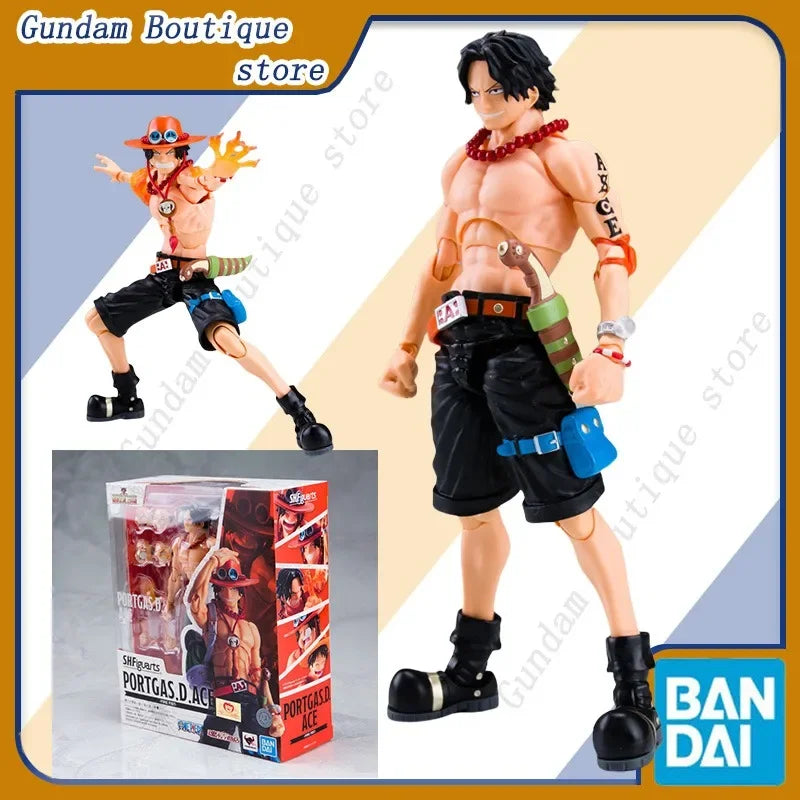 Bandai Genuine SHF ONE PIECE Portgas·D·Ace Anime Action Figure Joints Movable Collectible Model Toys Ornaments Gift Children