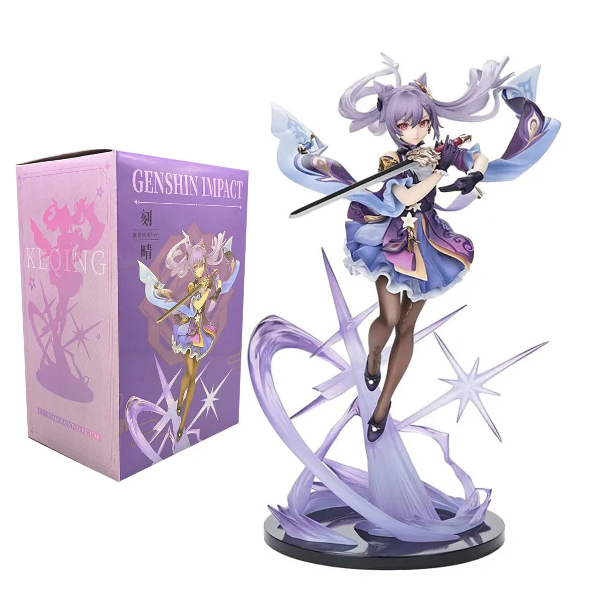 25CM Anime Figur Genshin Impact Keqing Schwingen Sie ein Schwert Stehendes Schwert Hu Tao Modell Spielzeug PVC Sammlung Spielzeug Desktop-Dekoration