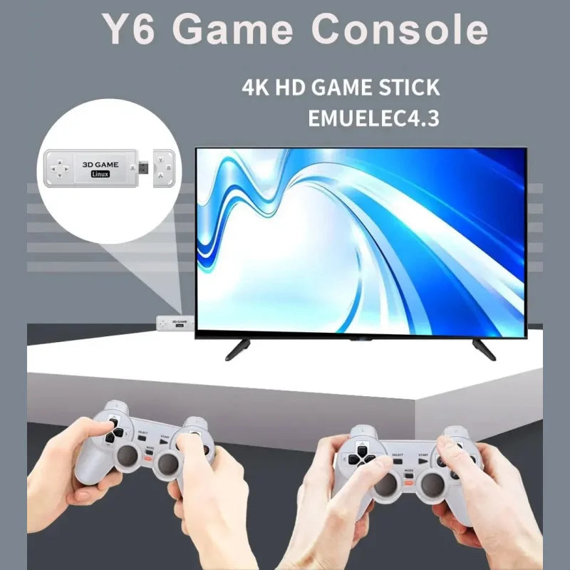 Y6 2,4G Wireless Game TV Stick Retro PS1 Familie 4K HD Tragbare Videospielkonsole Unterstützt Multiplayer 10000 Spiele