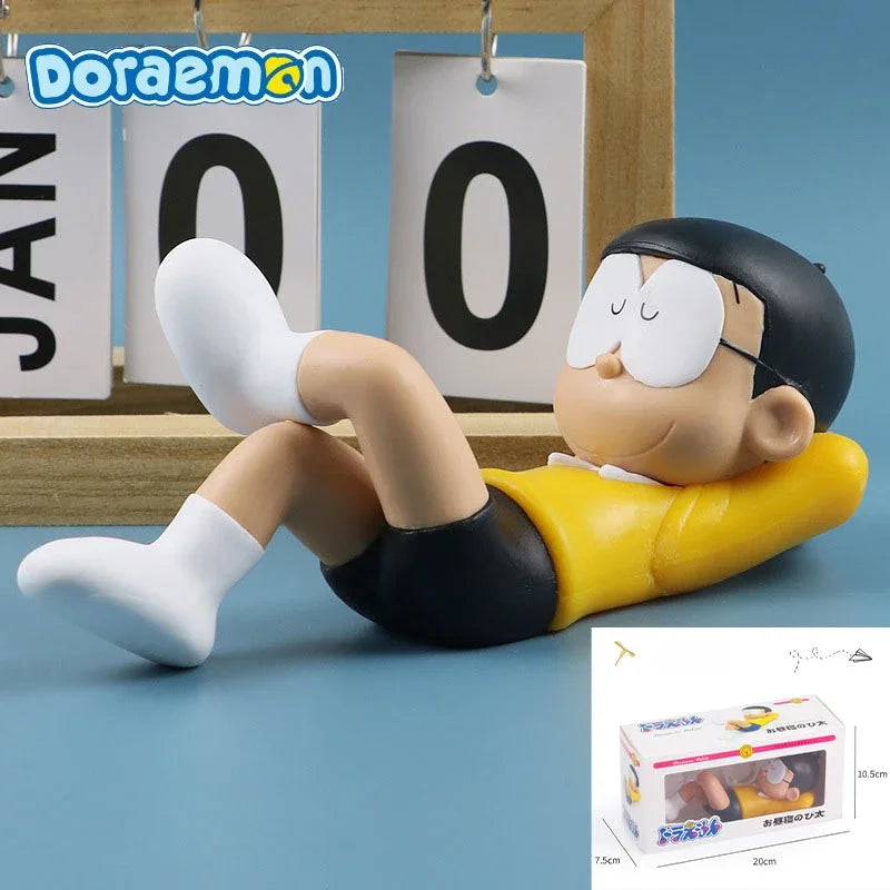Anime Doraemon Nobita Nobi Sleep Car Decoration Kawaii Action Figure Blue Fat Collectible Model Toy Dolls Kid Birthday Gifts