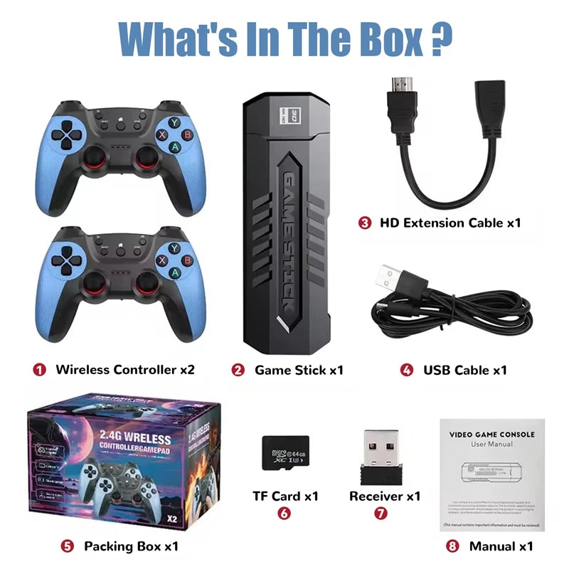 X2 Blue Video Game Stick 4K Video Game Stick Console 2.4G Double Charging Wireless Controller HD 40000 Games 128G Retro Games