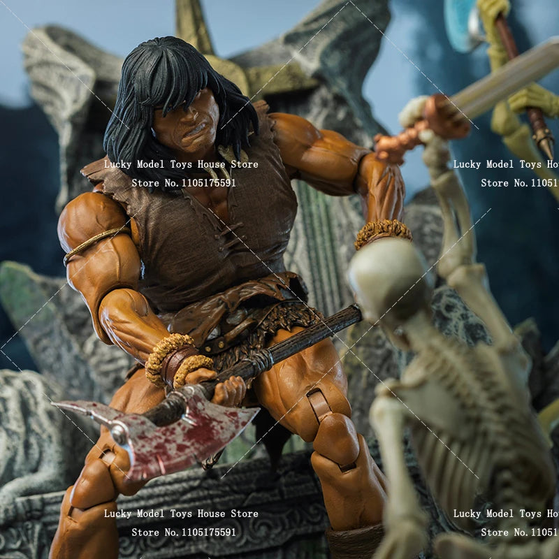 HC Studio 1/12 Barbarian Conan Muscle Body Warrior Action Figure Black Stone War Armored 6inch Full Set Soldier Model Doll