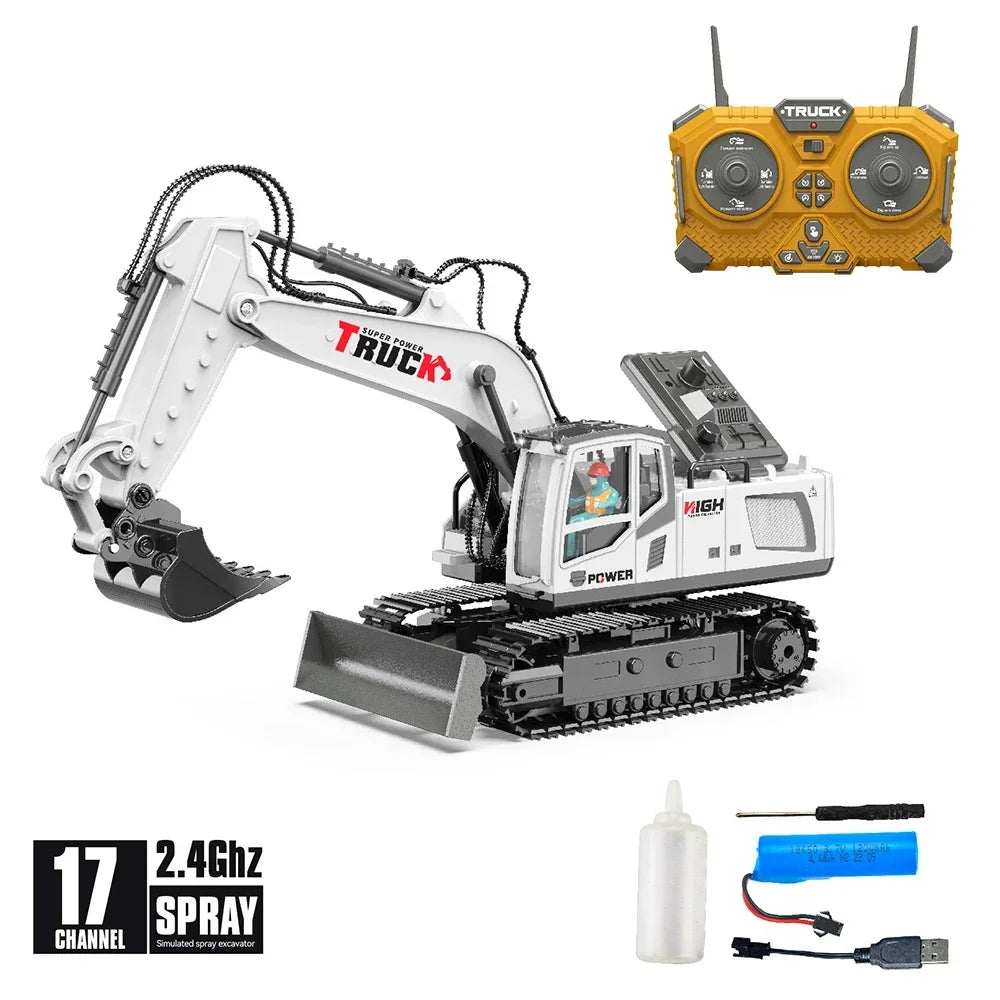 Rc Excavator Cars Trucks Alloy Bucket 17Channel Dumper Spray Truck 1/18 Simulation Engineering Electric Vehicles for Kids Boys