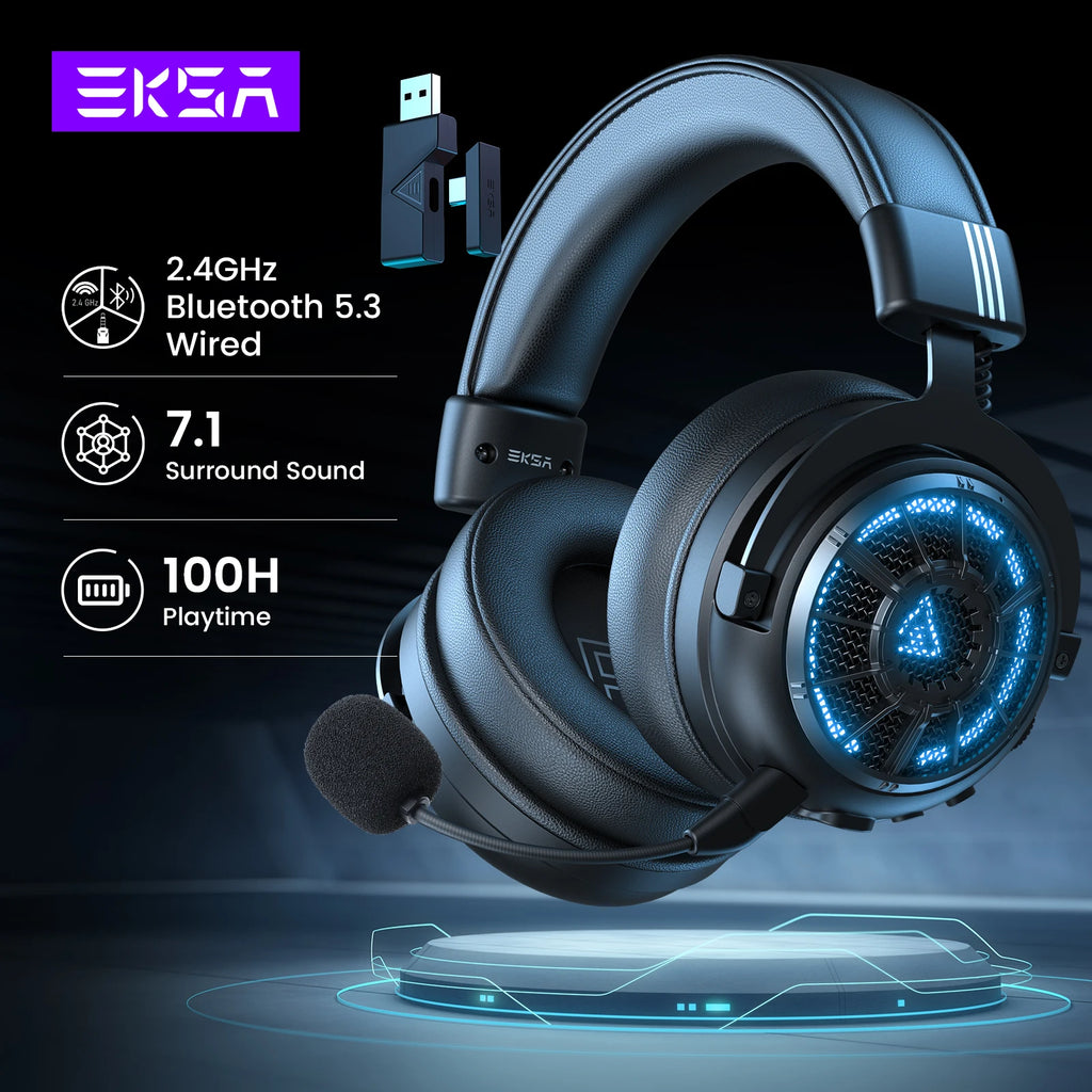 EKSA E5000 BT 2,4 GHz Drahtlose Kopfhörer Bluetooth 5,3 Gaming Headset Gamer mit ENC Noise Cancelling Mikrofon für PC/PS5/Xbox, 100H